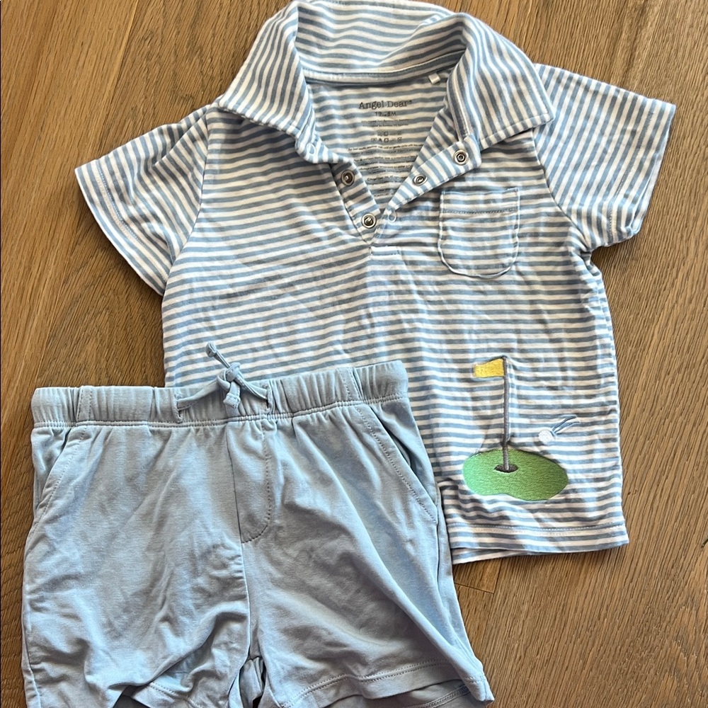 Angel Dear Light Blue and White Striped Shirt